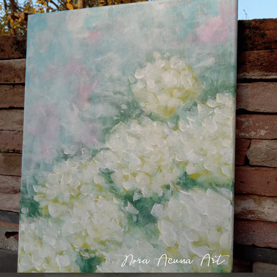 Misty White Hydrangeas Painting