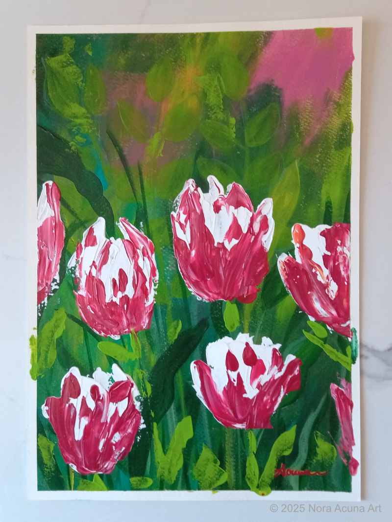 Striped Red & White Tulips Painting