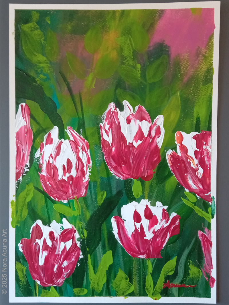 Striped Red & White Tulips Painting