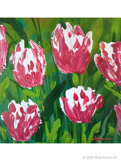 Striped Red & White Tulips Painting