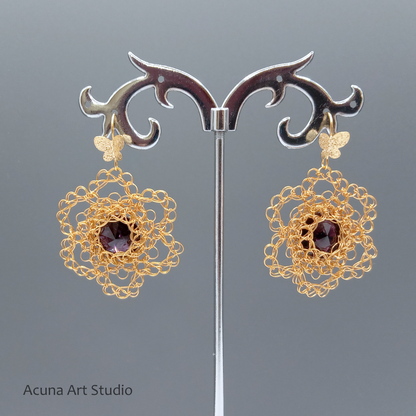 Lacy Copper Wire Floral Earrings