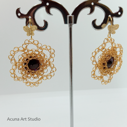 Lacy Copper Wire Floral Earrings