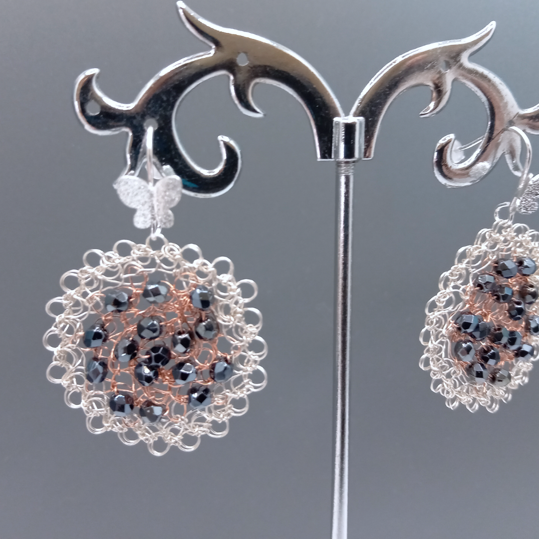 Silver & Copper Round Copper Earrings