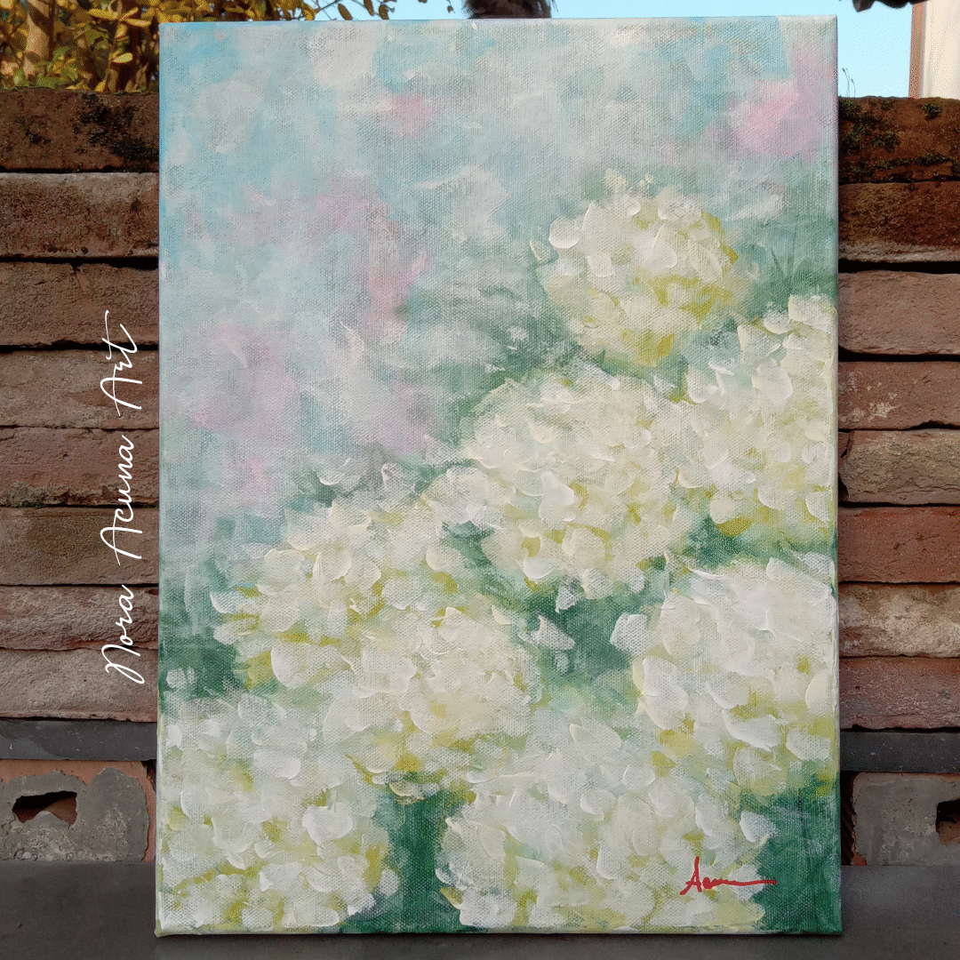 Misty White Hydrangeas Painting