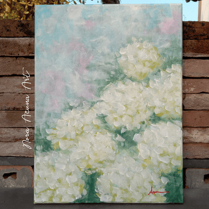Misty White Hydrangeas Painting