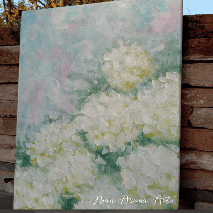 Misty White Hydrangeas Painting