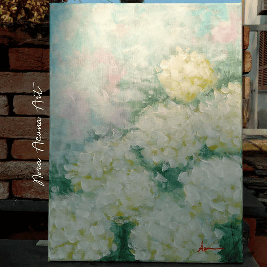Misty White Hydrangeas Painting