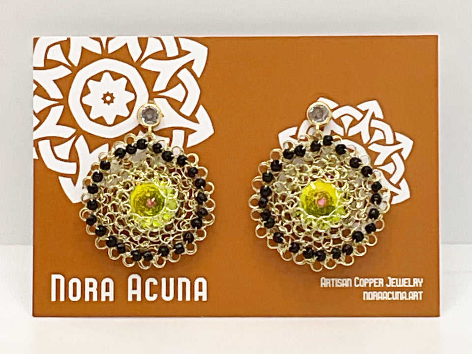 Beaded Copper Earrings "Black & Gold"