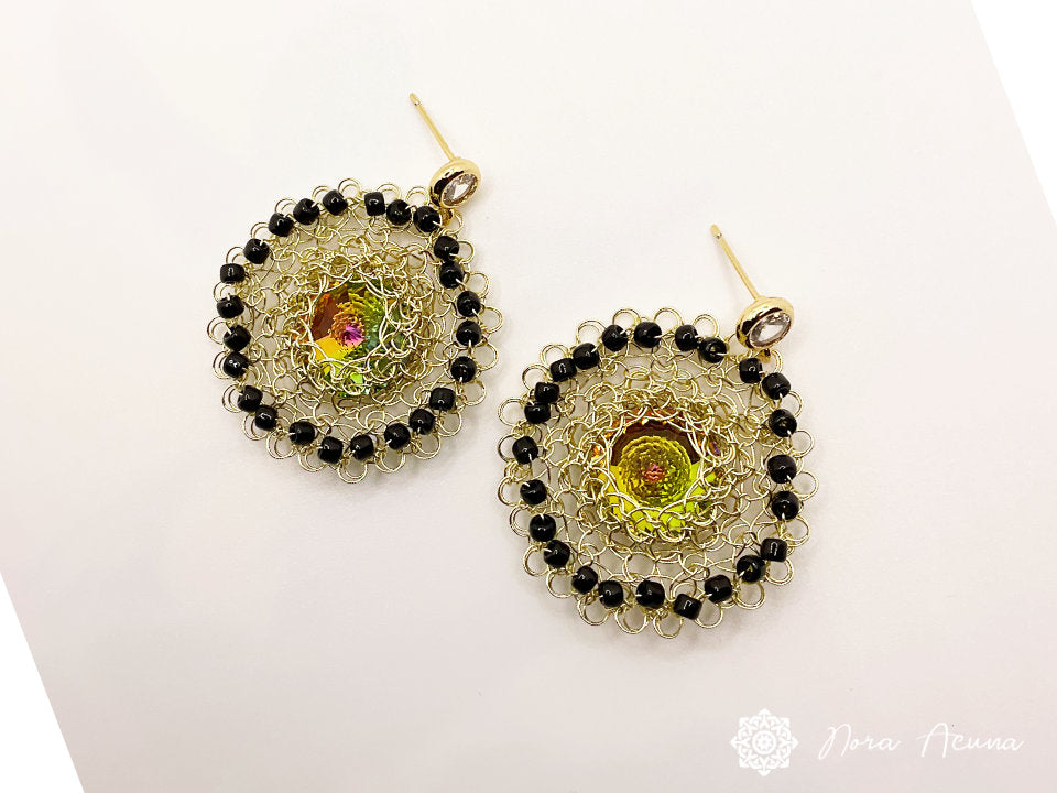 Beaded Copper Earrings "Black & Gold"